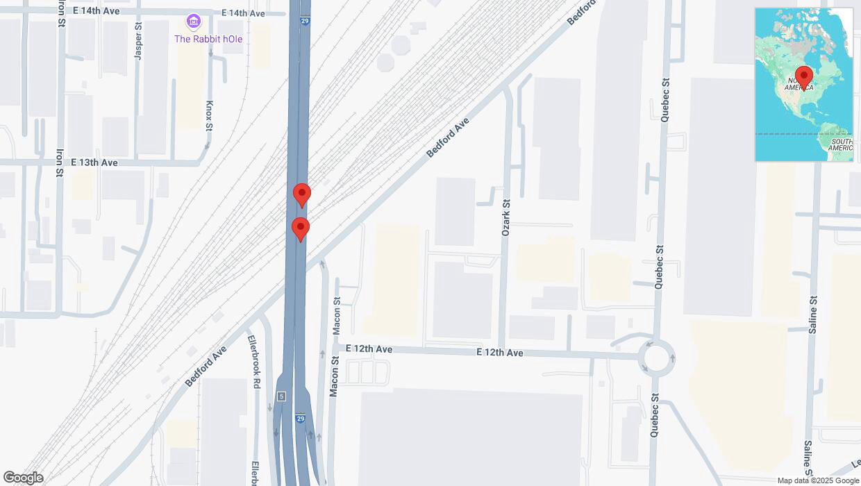 A detailed map that shows the affected road due to 'Broken down vehicle on northbound I-29/I-35 in North Kansas City' on January 13th at 8:46 p.m.