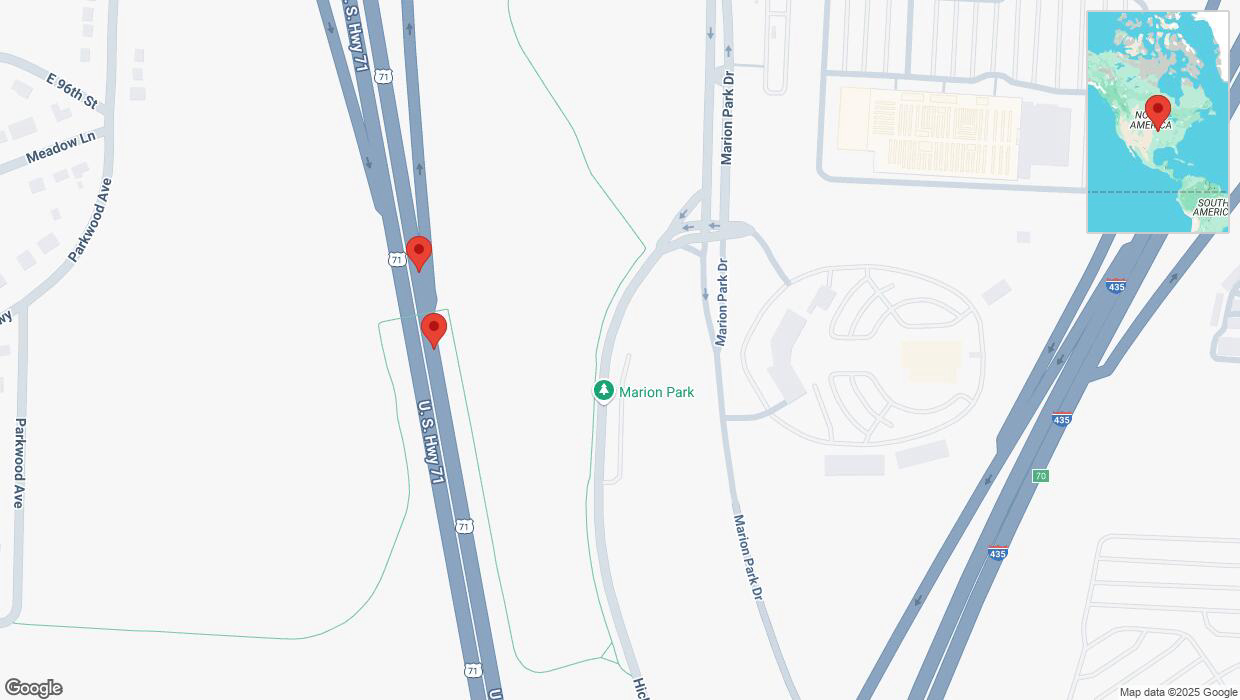 A detailed map that shows the affected road due to 'Broken down vehicle on northbound I-40/US-71 in Kansas City' on January 19th at 12:30 p.m.