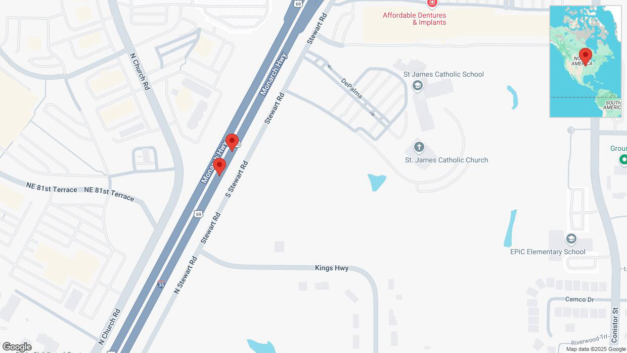 A detailed map that shows the affected road due to 'Broken down vehicle on northbound I-35 in Kansas City' on January 16th at 3:44 p.m.