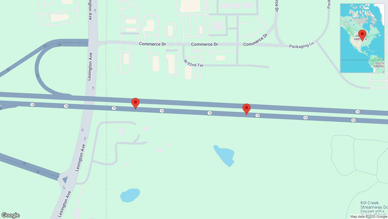A detailed map that shows the affected road due to 'Warning: Crash on eastbound K-10 in De Soto' on January 16th at 6:35 p.m.