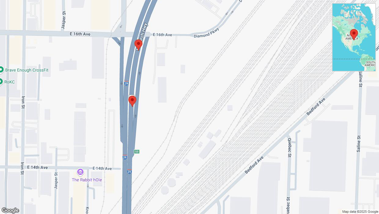 A detailed map that shows the affected road due to 'Broken down vehicle on northbound I-29/I-35 in North Kansas City' on January 17th at 5:34 p.m.
