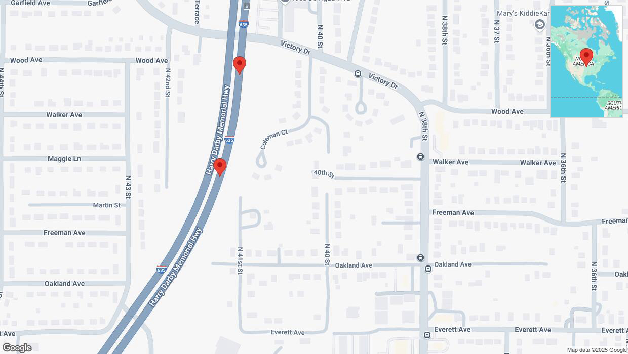 A detailed map that shows the affected road due to 'Broken down vehicle on northbound I-635 in Kansas City' on January 19th at 2:41 p.m.