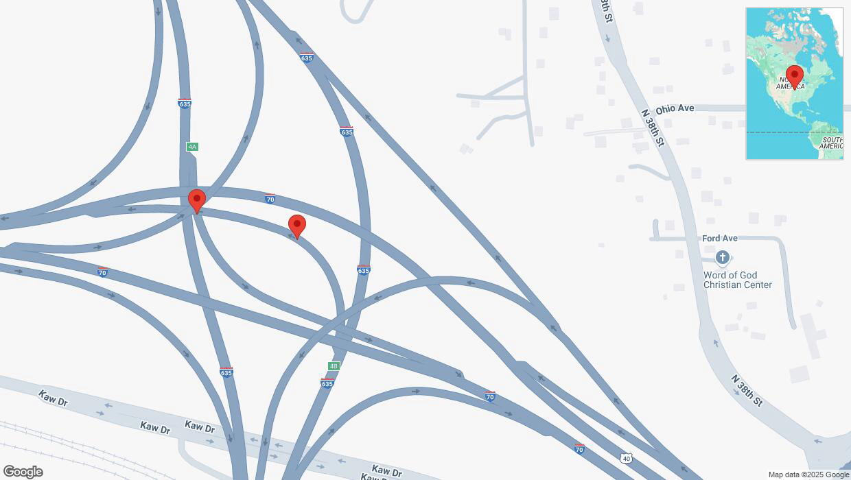 A detailed map that shows the affected road due to 'Crash report: Kansas Turnpike' on January 18th at 10:59 p.m.