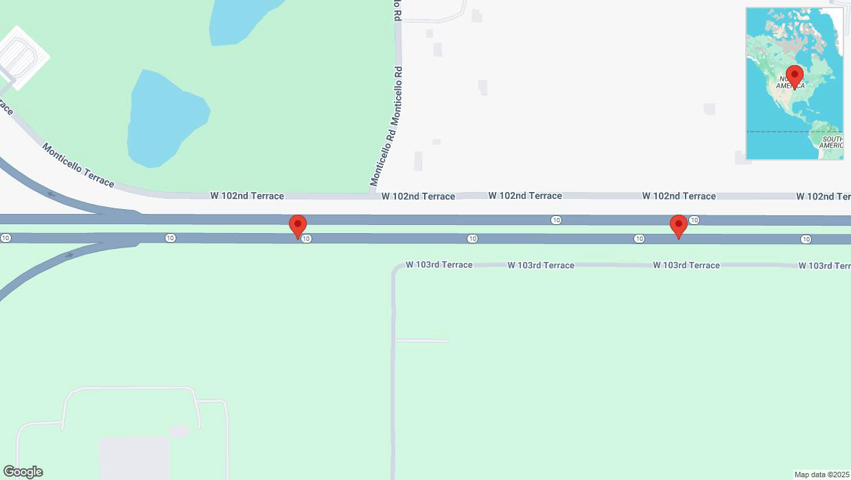 A detailed map that shows the affected road due to 'Broken down vehicle on eastbound K-10 in Lenexa' on January 20th at 1:25 p.m.
