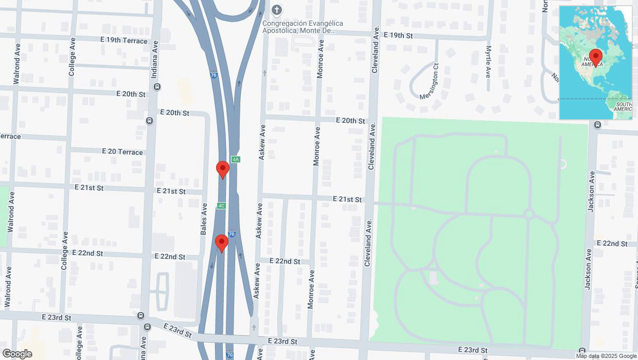 A detailed map that shows the affected road due to 'Broken down vehicle on eastbound I-70 in Kansas City' on January 20th at 10:45 p.m.