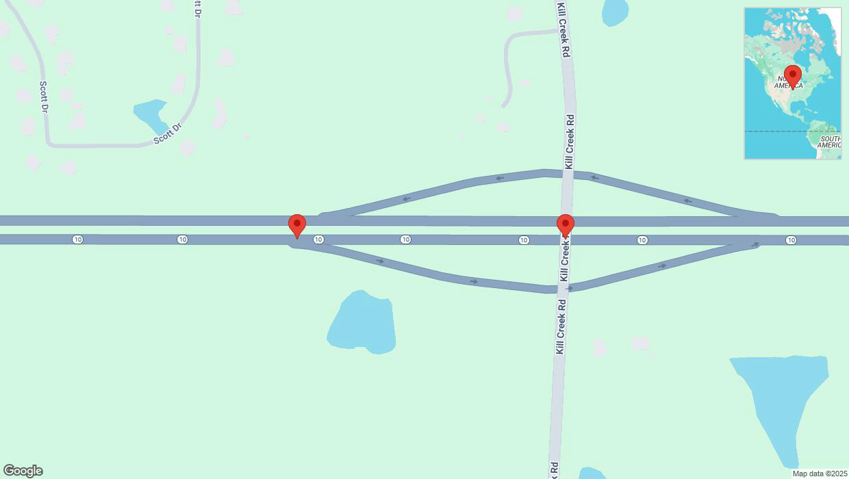 A detailed map that shows the affected road due to 'Broken down vehicle on eastbound K-10 in De Soto' on January 21st at 4:55 p.m.