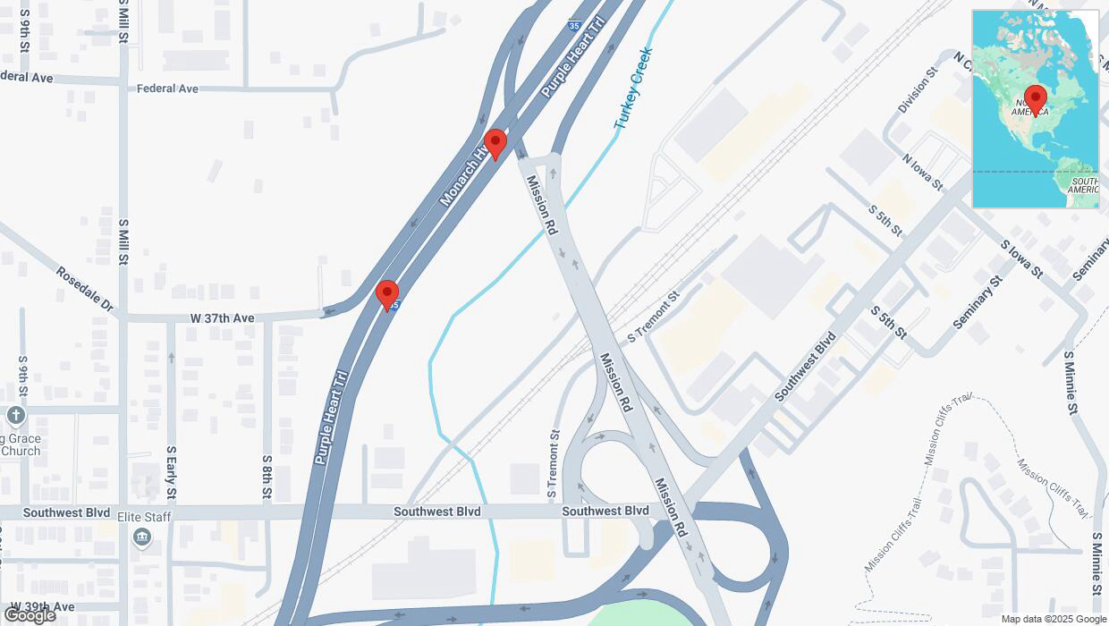 A detailed map that shows the affected road due to 'Broken down vehicle on northbound I-35 in Kansas City' on January 21st at 5:22 p.m.