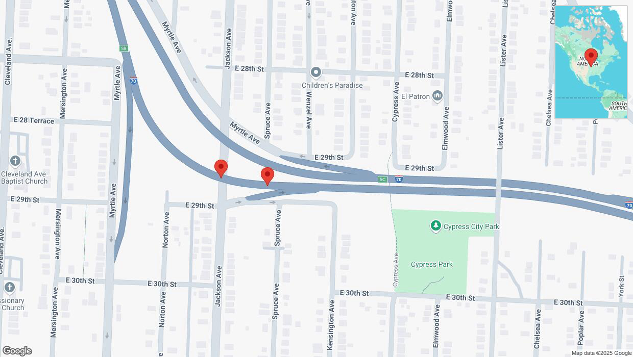A detailed map that shows the affected road due to 'Broken down vehicle on eastbound I-70 in Kansas City' on January 21st at 9:16 p.m.