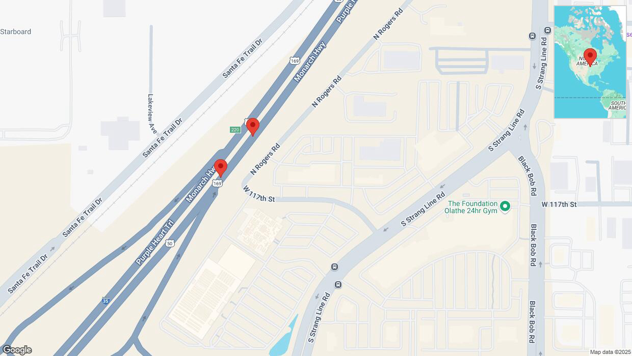 A detailed map that shows the affected road due to 'Broken down vehicle on eastbound I-35 in Olathe' on January 22nd at 5:09 p.m.