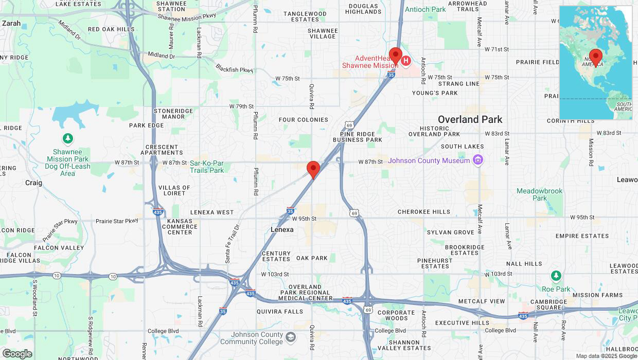A detailed map that shows the affected road due to 'I-35 closed in Overland Park' on January 22nd at 11:19 p.m.