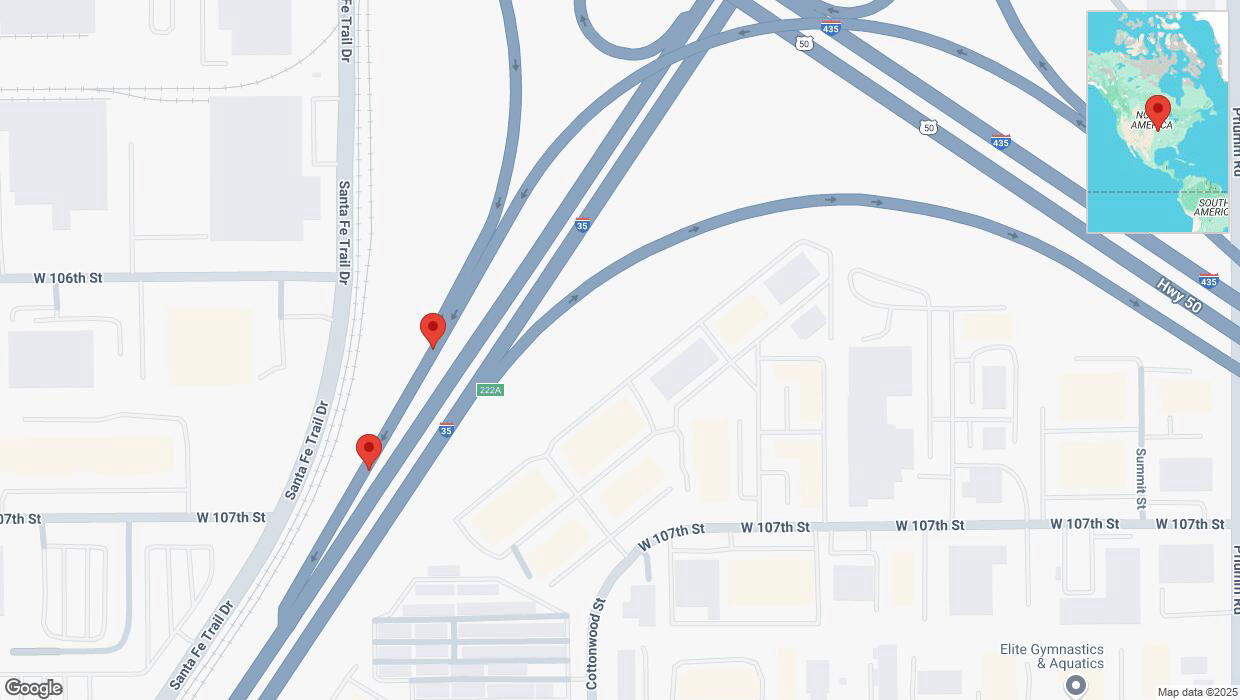 A detailed map that shows the affected road due to 'Crash reported on westbound US-50 West in Lenexa' on January 23rd at 2:09 p.m.
