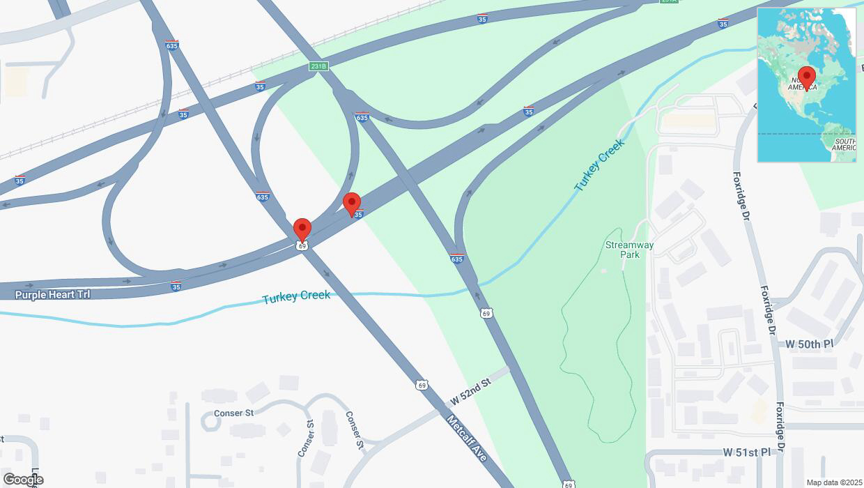 A detailed map that shows the affected road due to 'A crash has been reported on northbound I-35' on January 23rd at 6:46 p.m.