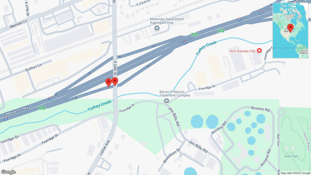 A detailed map that shows the affected road due to 'Broken down vehicle on South 24th Street in Kansas City' on January 24th at 8 p.m.