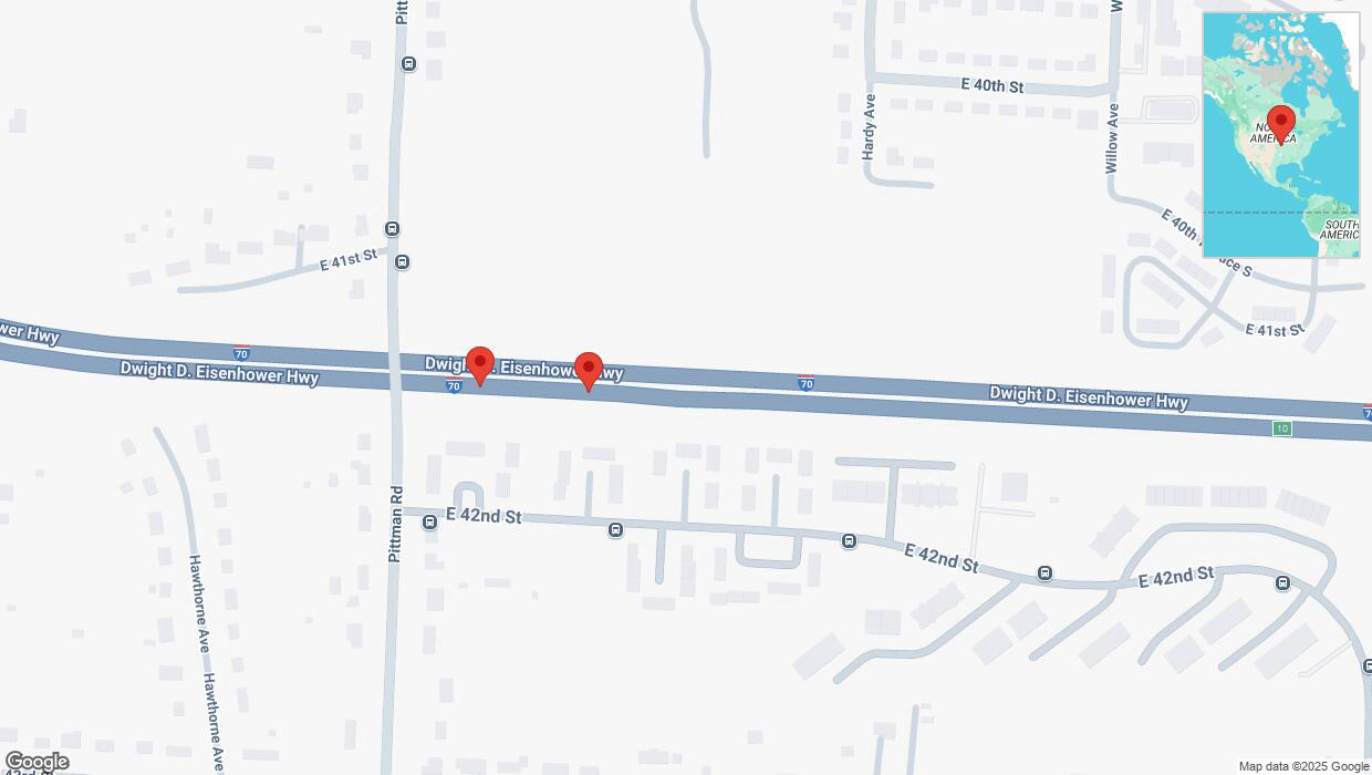 A detailed map that shows the affected road due to 'Broken down vehicle on eastbound I-70 in Kansas City' on January 25th at 5:09 p.m.