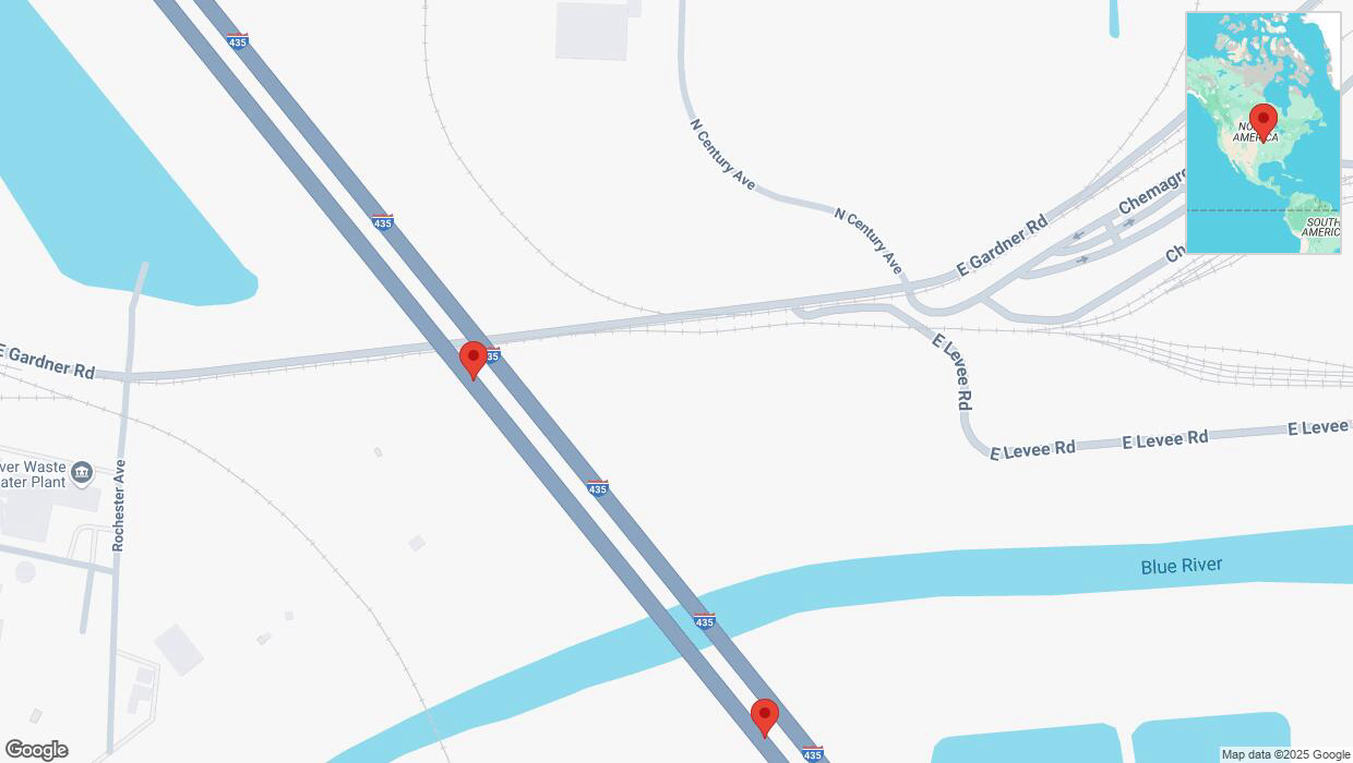 A detailed map that shows the affected road due to 'Broken down vehicle on southbound I-435 in Kansas City' on January 25th at 5:37 p.m.