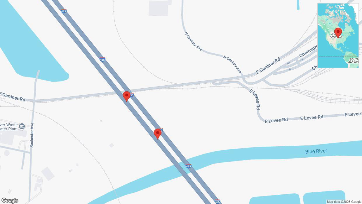 A detailed map that shows the affected road due to 'Broken down vehicle on southbound I-435 in Kansas City' on January 25th at 5:42 p.m.