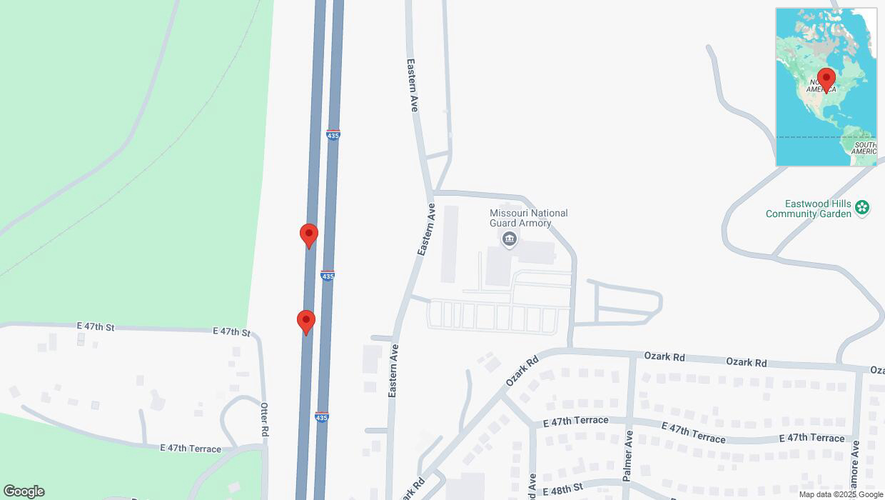 A detailed map that shows the affected road due to 'Broken down vehicle on southbound I-435 in Kansas City' on January 26th at 1:06 p.m.
