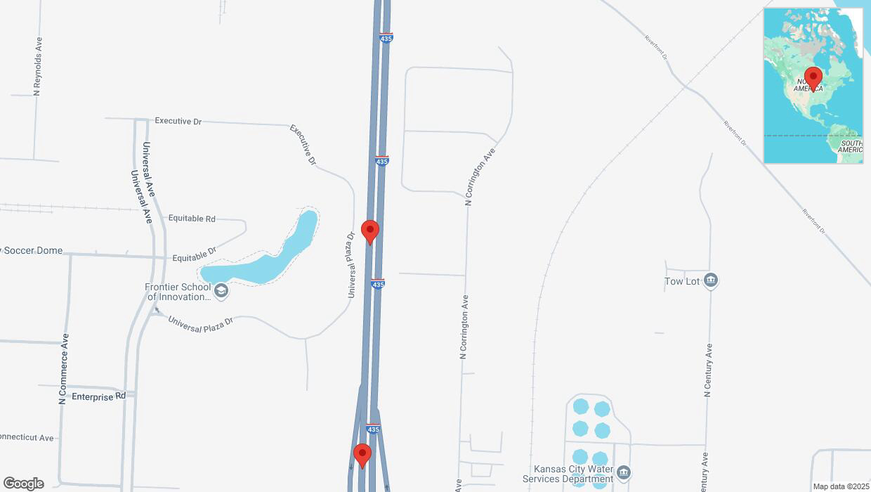 A detailed map that shows the affected road due to 'Broken down vehicle on southbound I-435 in Kansas City' on January 26th at 7:06 p.m.