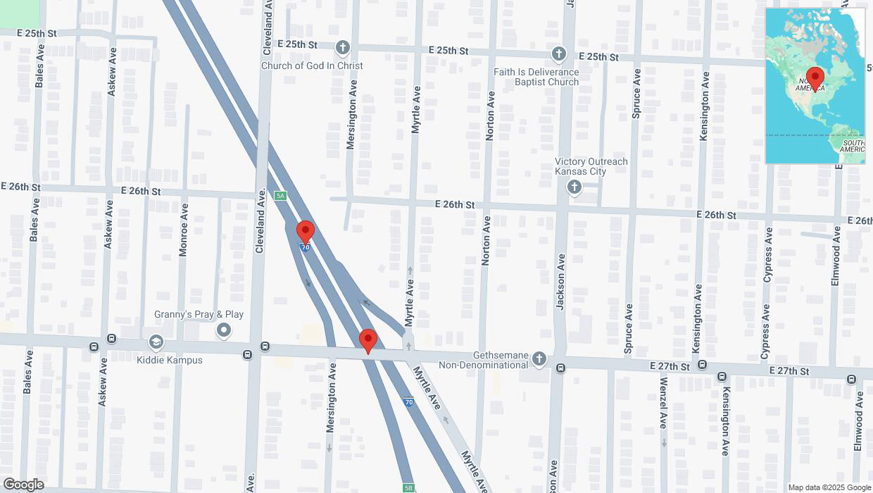 A detailed map that shows the affected road due to 'Broken down vehicle on eastbound I-70 in Kansas City' on January 26th at 8:03 p.m.