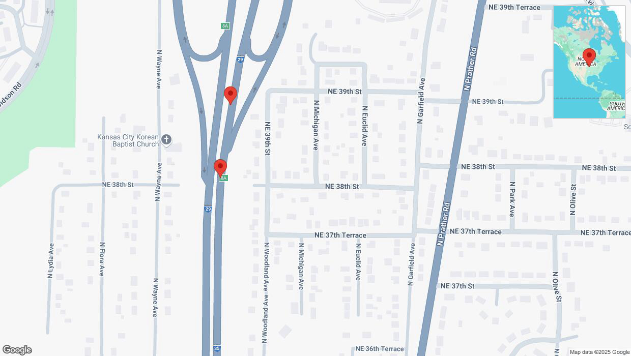 A detailed map that shows the affected road due to 'Broken down vehicle on northbound I-29/I-35 in Kansas City' on January 27th at 5:48 p.m.