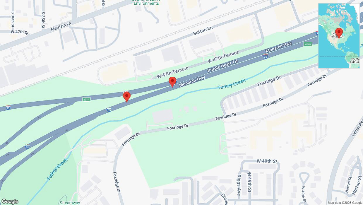 A detailed map that shows the affected road due to 'Broken down vehicle on northbound I-35 in Mission' on January 27th at 1:21 p.m.