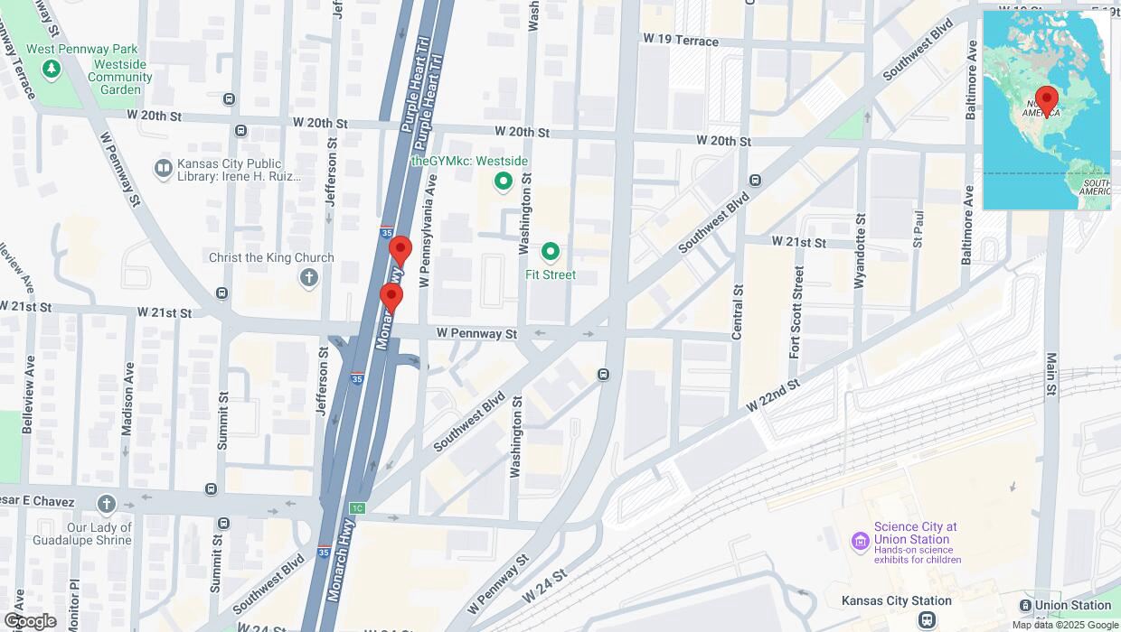 A detailed map that shows the affected road due to 'Crash reported on northbound I-35 in Kansas City' on January 27th at 6:06 p.m.