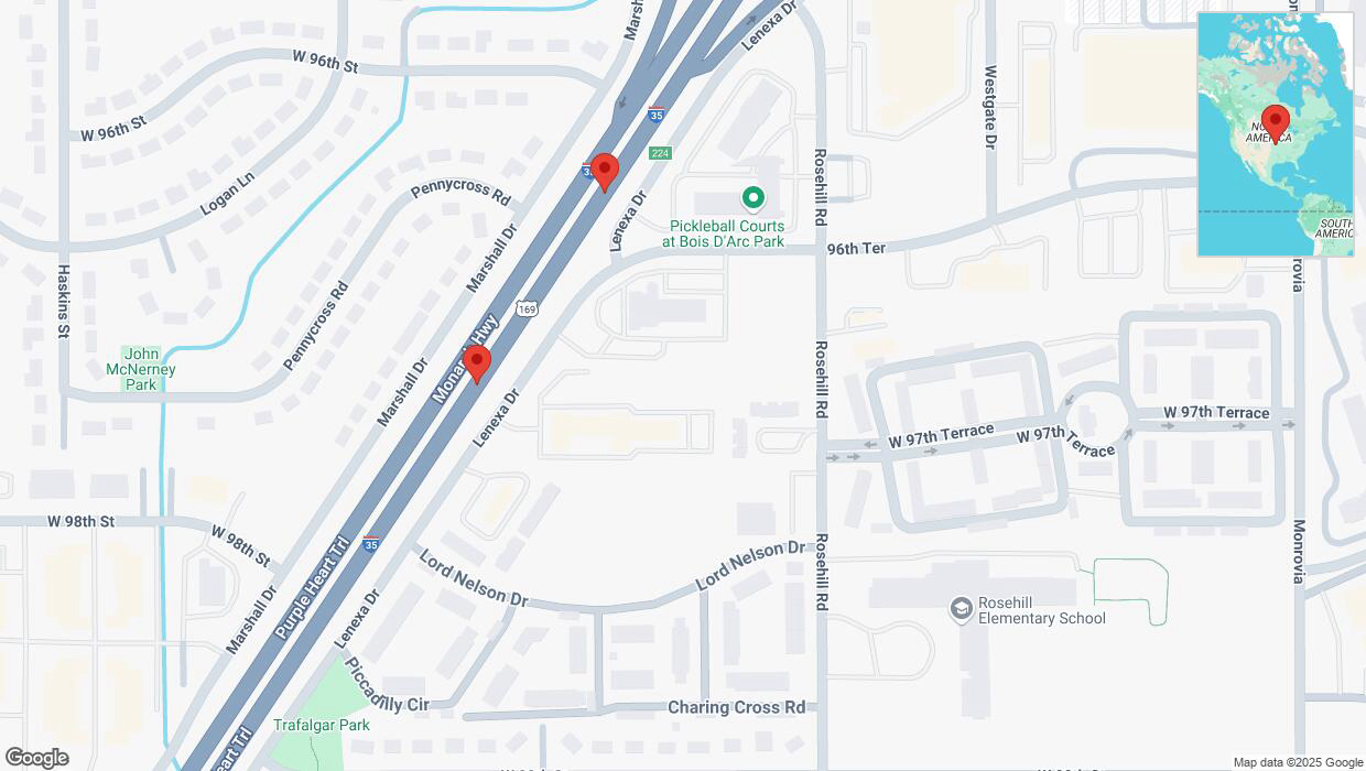 A detailed map that shows the affected road due to 'Broken down vehicle on eastbound I-35 in Lenexa' on January 28th at 4:22 p.m.