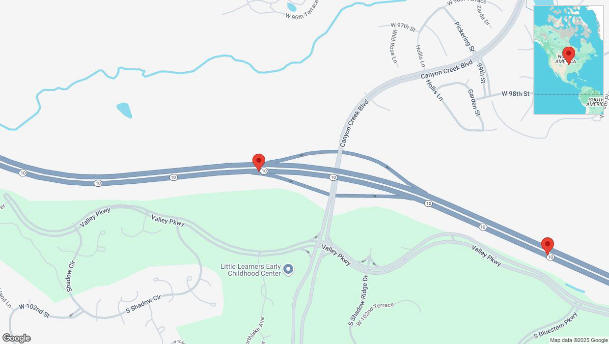 A detailed map that shows the affected road due to 'Traffic alert issued due to heavy rain conditions on eastbound K-10 in Lenexa' on January 30th at 4:48 p.m.