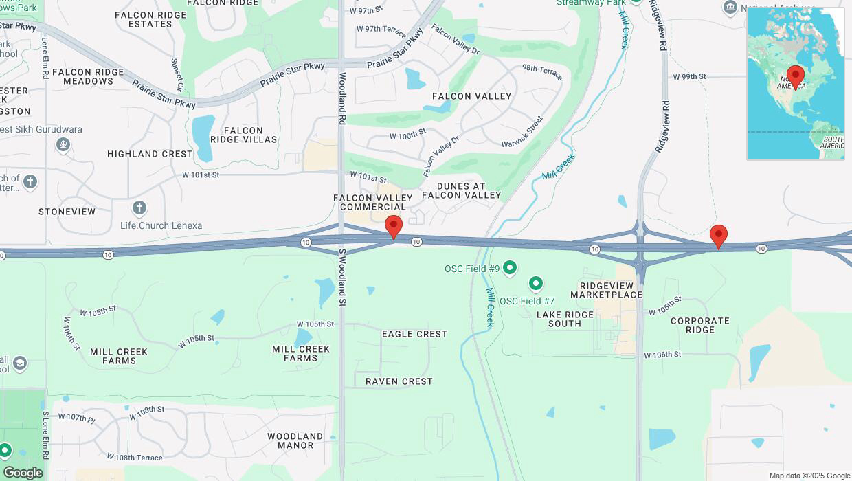 A detailed map that shows the affected road due to 'Traffic alert issued due to heavy rain conditions on eastbound K-10 in Olathe' on January 30th at 5:57 p.m.