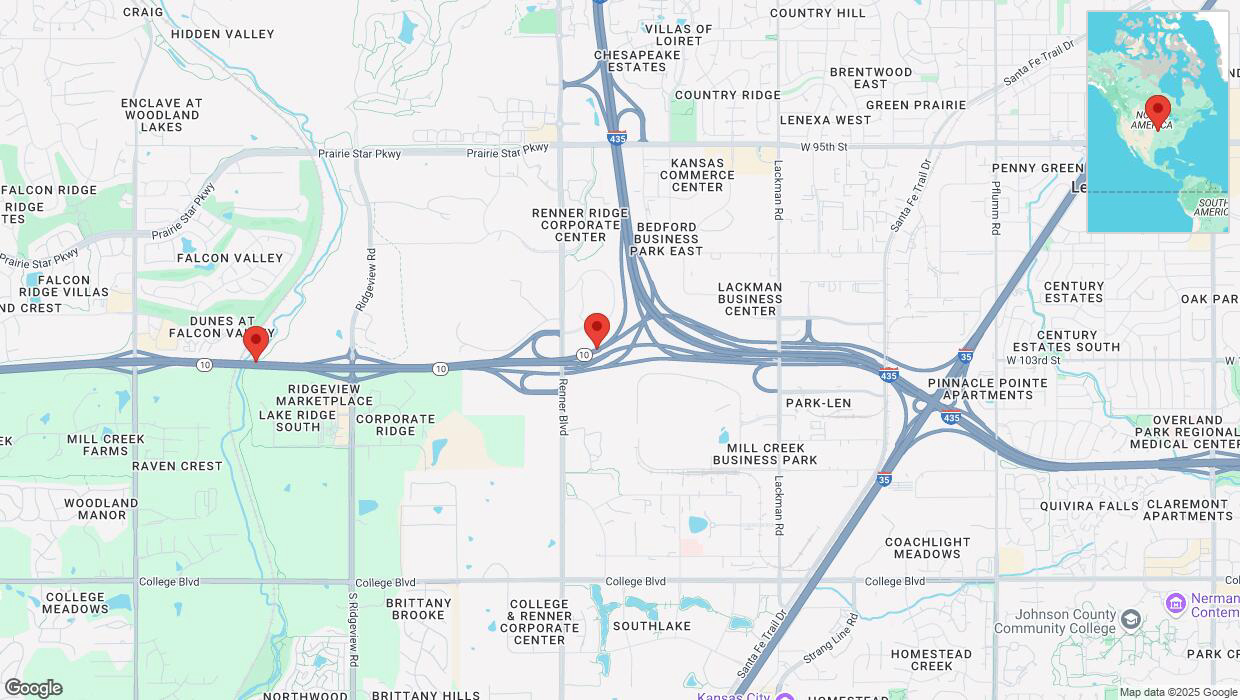A detailed map that shows the affected road due to 'Drivers cautioned as heavy rain triggers traffic concerns on westbound K-10 in Lenexa' on January 30th at 5:57 p.m.