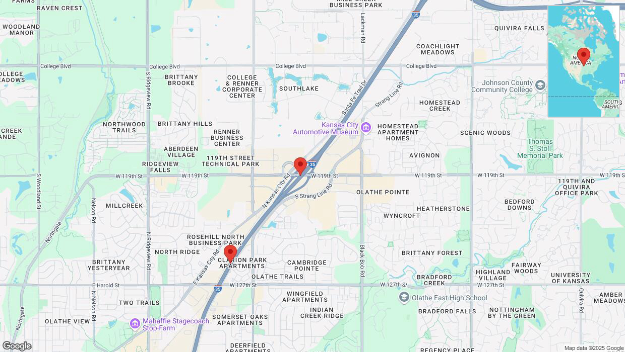 A detailed map that shows the affected road due to 'Drivers cautioned as heavy rain triggers traffic concerns on westbound I-35 in Olathe' on January 30th at 6:26 p.m.