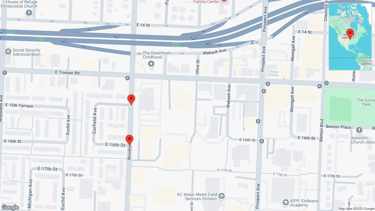 A detailed map that shows the affected road due to 'Kansas City: East 15th Terrace closed' on January 31st at 3:44 p.m.