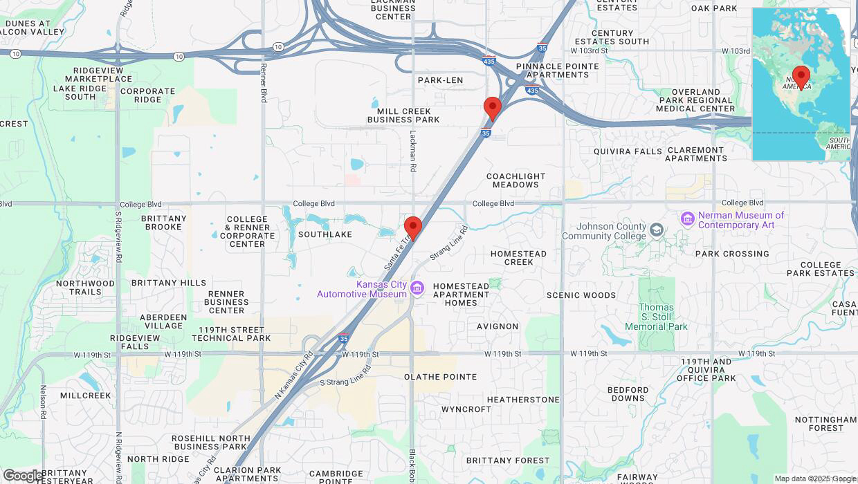 A detailed map that shows the affected road due to 'Heavy rain prompts traffic warning on eastbound I-35 in Lenexa' on January 30th at 6:37 p.m.