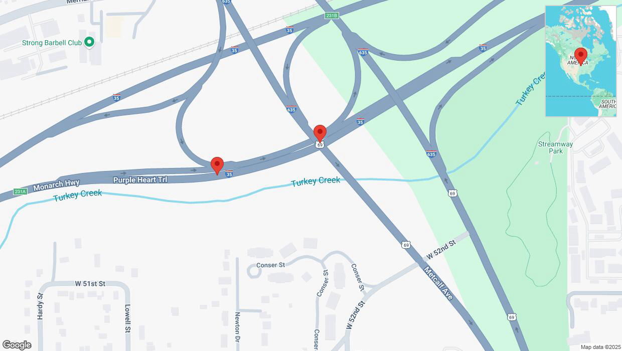 A detailed map that shows the affected road due to 'Broken down vehicle on northbound I-35 in Mission' on January 31st at 12:45 p.m.