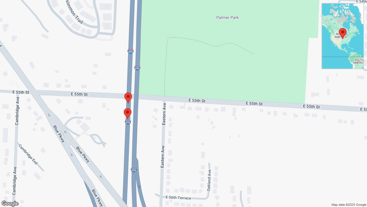 A detailed map that shows the affected road due to 'Broken down vehicle on southbound I-435 in Kansas City' on February 1st at 2:48 p.m.
