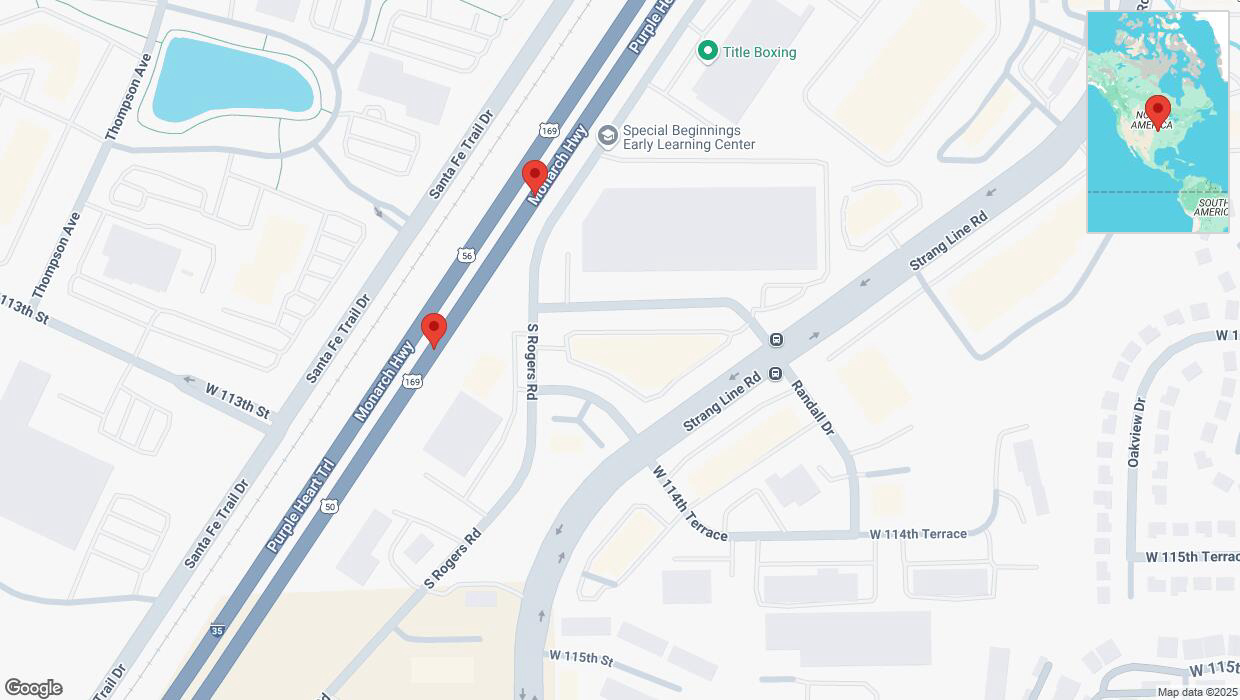 A detailed map that shows the affected road due to 'Broken down vehicle on eastbound I-35 in Lenexa' on February 4th at 6:12 p.m.