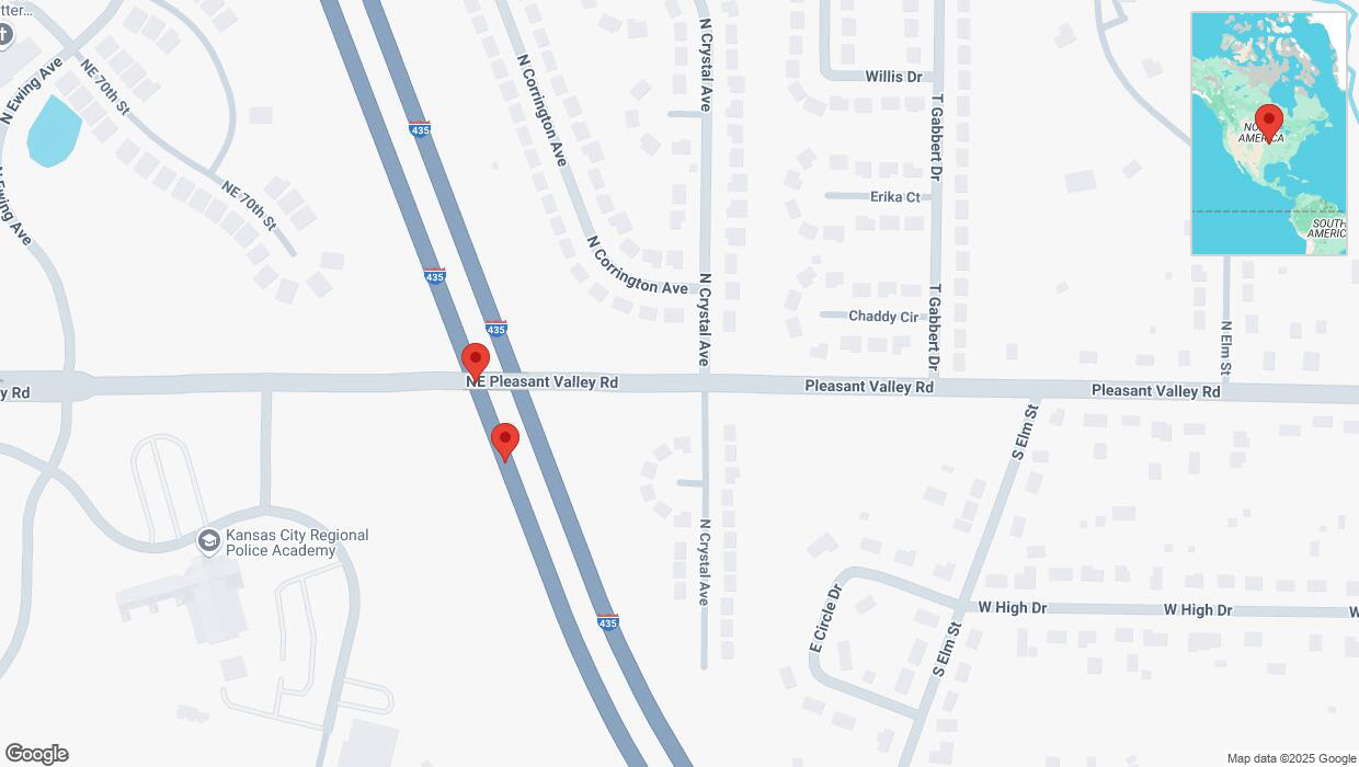A detailed map that shows the affected road due to 'Crash update: I-435' on February 4th at 5 p.m.