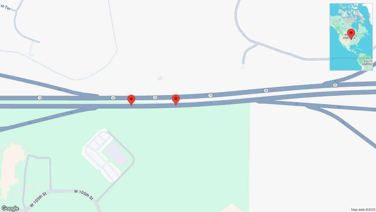 A detailed map that shows the affected road due to 'Crash report: K-10' on February 6th at 6:55 p.m.