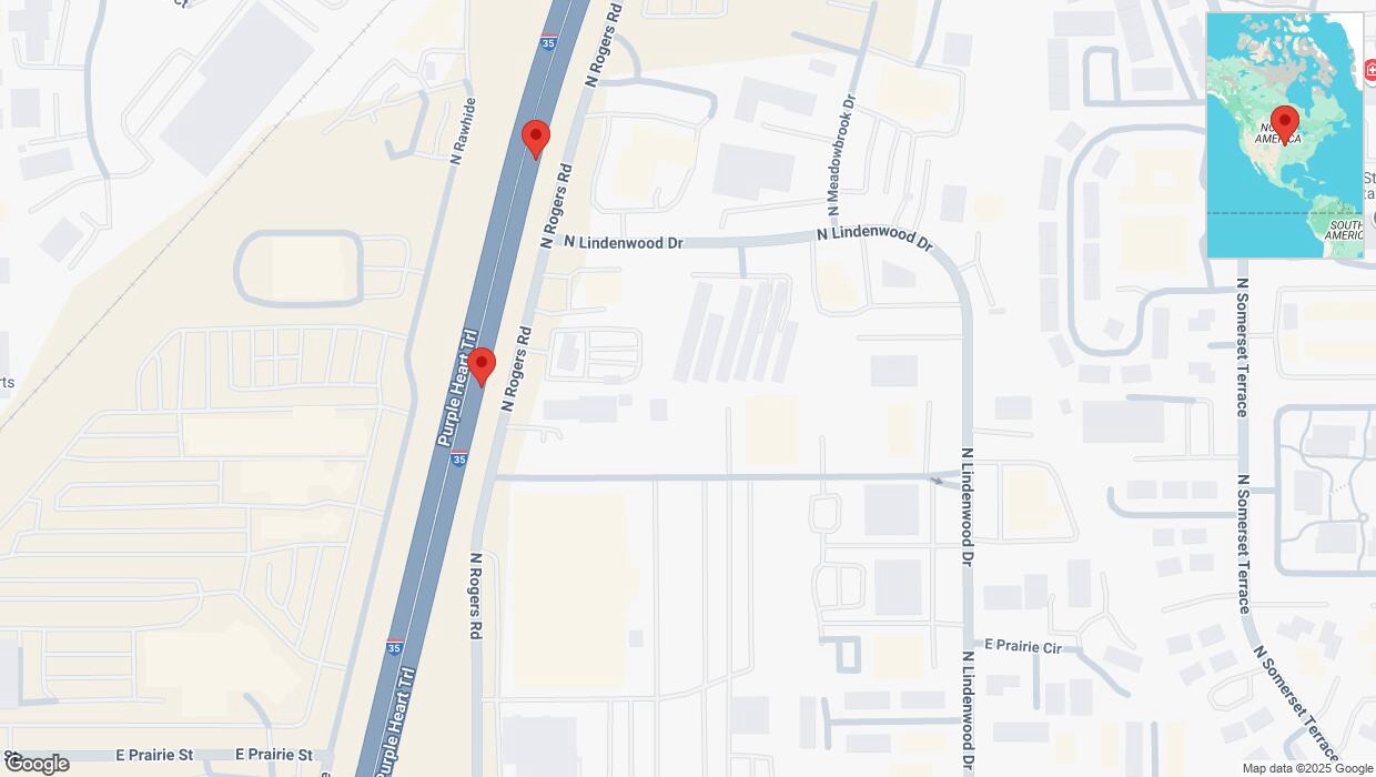 A detailed map that shows the affected road due to 'Broken down vehicle on eastbound I-35 in Olathe' on February 7th at 6:54 p.m.