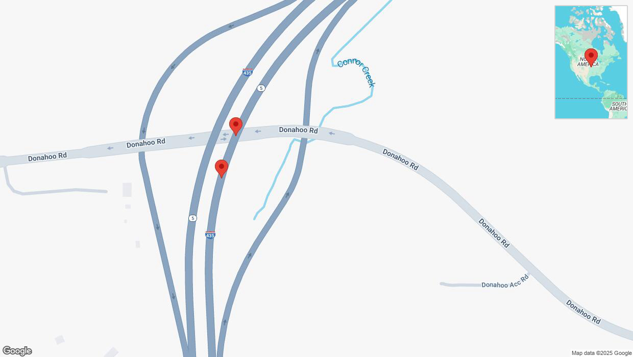 A detailed map that shows the affected road due to 'Broken down vehicle on northbound I-435 in Kansas City' on February 8th at 6:18 p.m.