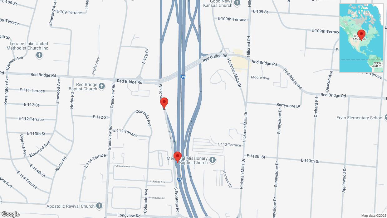A detailed map that shows the affected road due to 'Broken down vehicle on Colorado Avenue in Kansas City' on February 8th at 8:56 p.m.