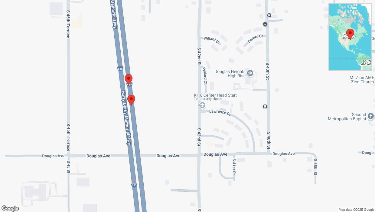 A detailed map that shows the affected road due to 'Broken down vehicle on northbound I-635 in Kansas City' on February 9th at 5:36 p.m.