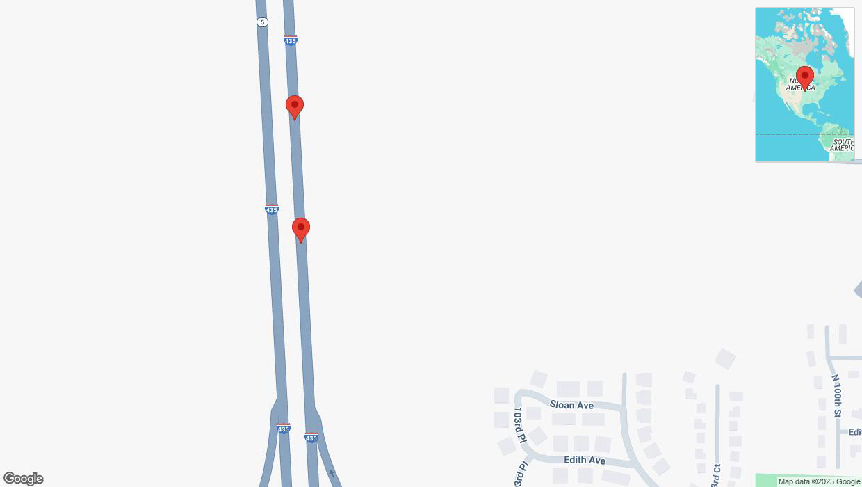 A detailed map that shows the affected road due to 'Broken down vehicle on northbound I-435 in Kansas City' on February 9th at 4:05 p.m.