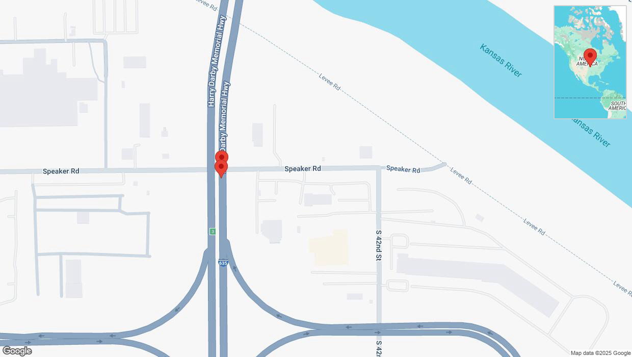 A detailed map that shows the affected road due to 'Broken down vehicle on northbound I-635 in Kansas City' on February 9th at 5:57 p.m.
