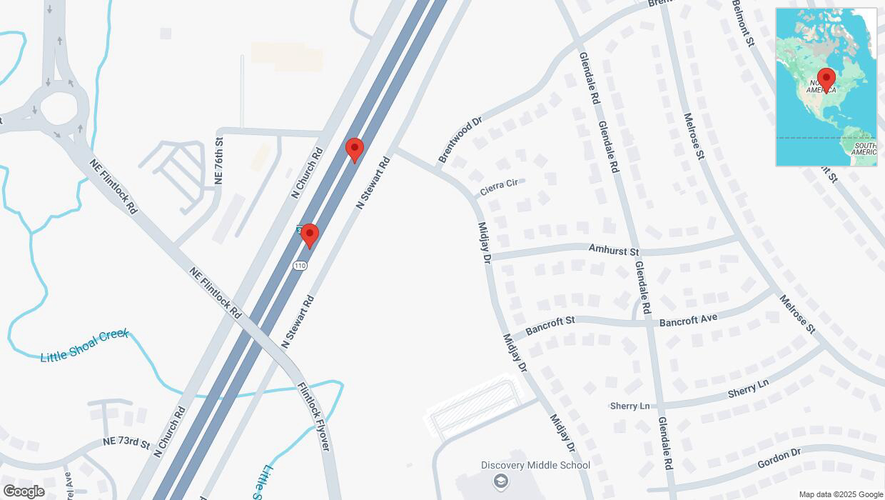 A detailed map that shows the affected road due to 'Broken down vehicle on northbound I-35 in Kansas City' on February 9th at 9:06 p.m.