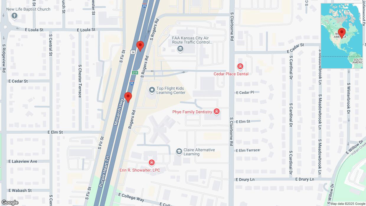 A detailed map that shows the affected road due to 'Broken down vehicle on eastbound I-35 in Olathe' on February 10th at 12:47 p.m.