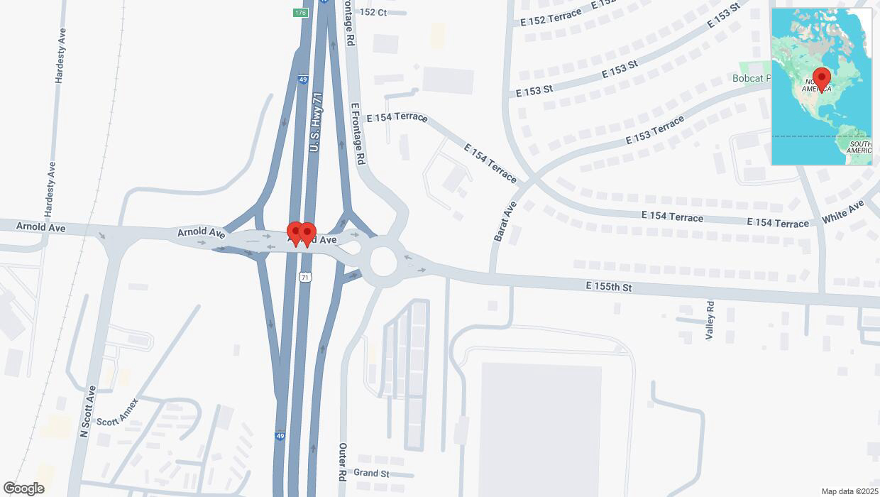 A detailed map that shows the affected road due to 'Broken down vehicle on East 155th Street in VLG LOCH LOYD' on February 10th at 7:25 p.m.
