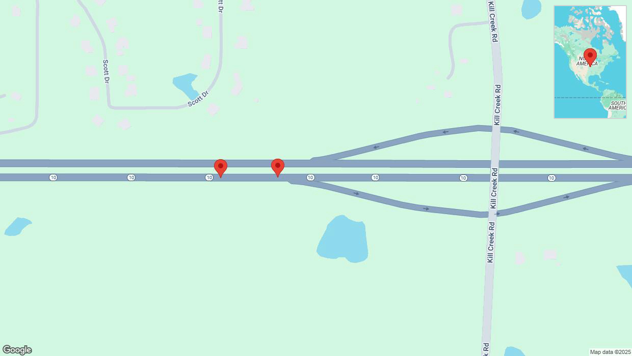 A detailed map that shows the affected road due to 'Broken down vehicle on eastbound K-10 in De Soto' on February 11th at 4:21 p.m.