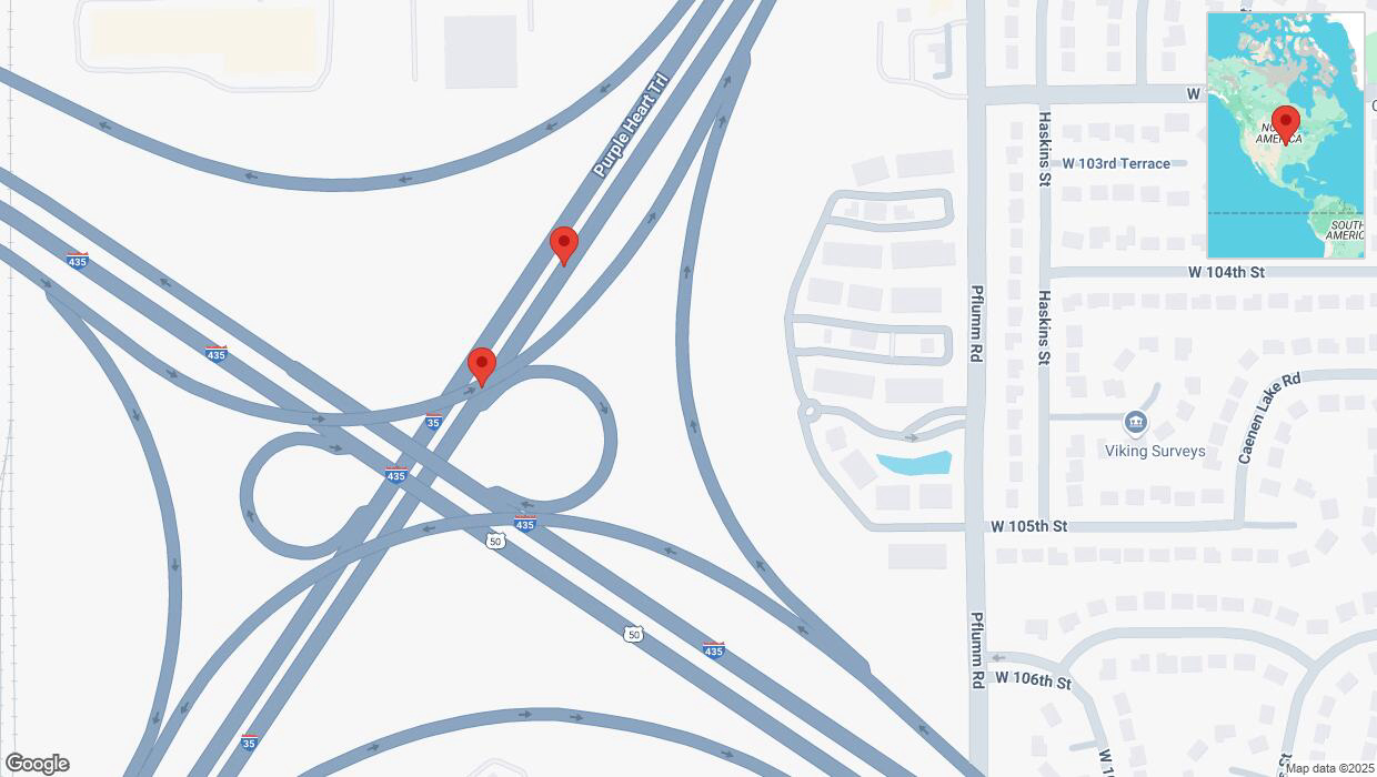 A detailed map that shows the affected road due to 'Crash report: I-35' on February 11th at 6:29 p.m.