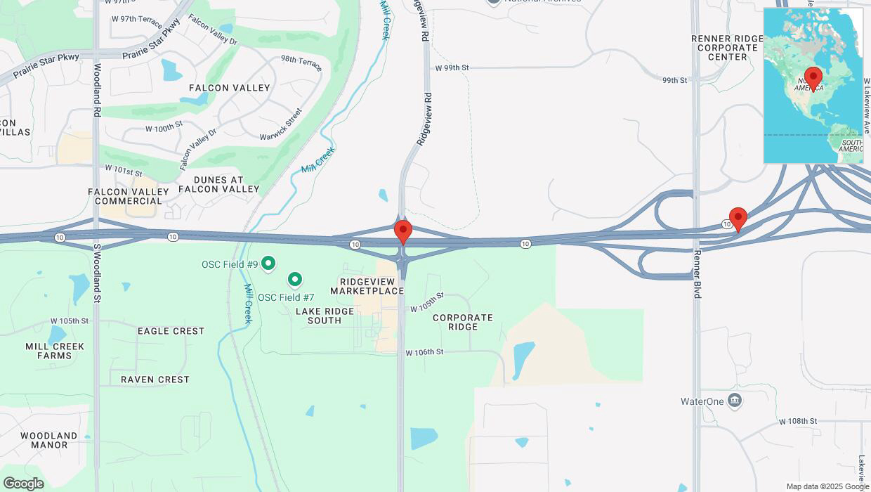A detailed map that shows the affected road due to 'Heavy snowfall on eastbound K-10 in Olathe' on February 12th at 7:43 a.m.